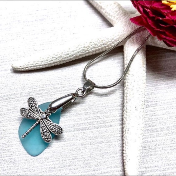 Dragonfly Necklace, Sea Glass, Butterfly, Insect - Picture 3 of 9